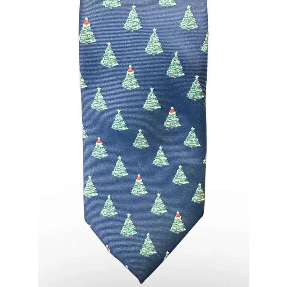 Knotty & Nice Holiday Tie Christmas Tree All-Over Pattern Navy & Green Party